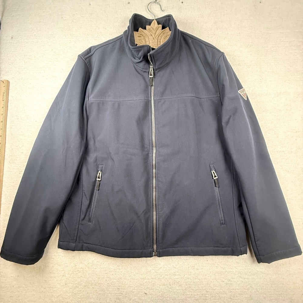 Guess Mens Navy Blue Softshell Fleece Lined Full Zip Jacket XL